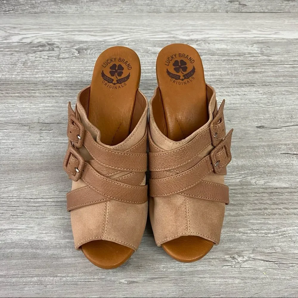 Lucky Brand Latrice Buckle Leather Wedge Sandals